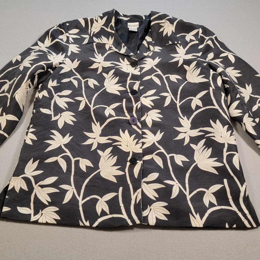 Vintage 90s 100%‎ Silk Jacket Courtwell Floral Print Blazer Womens Size Small